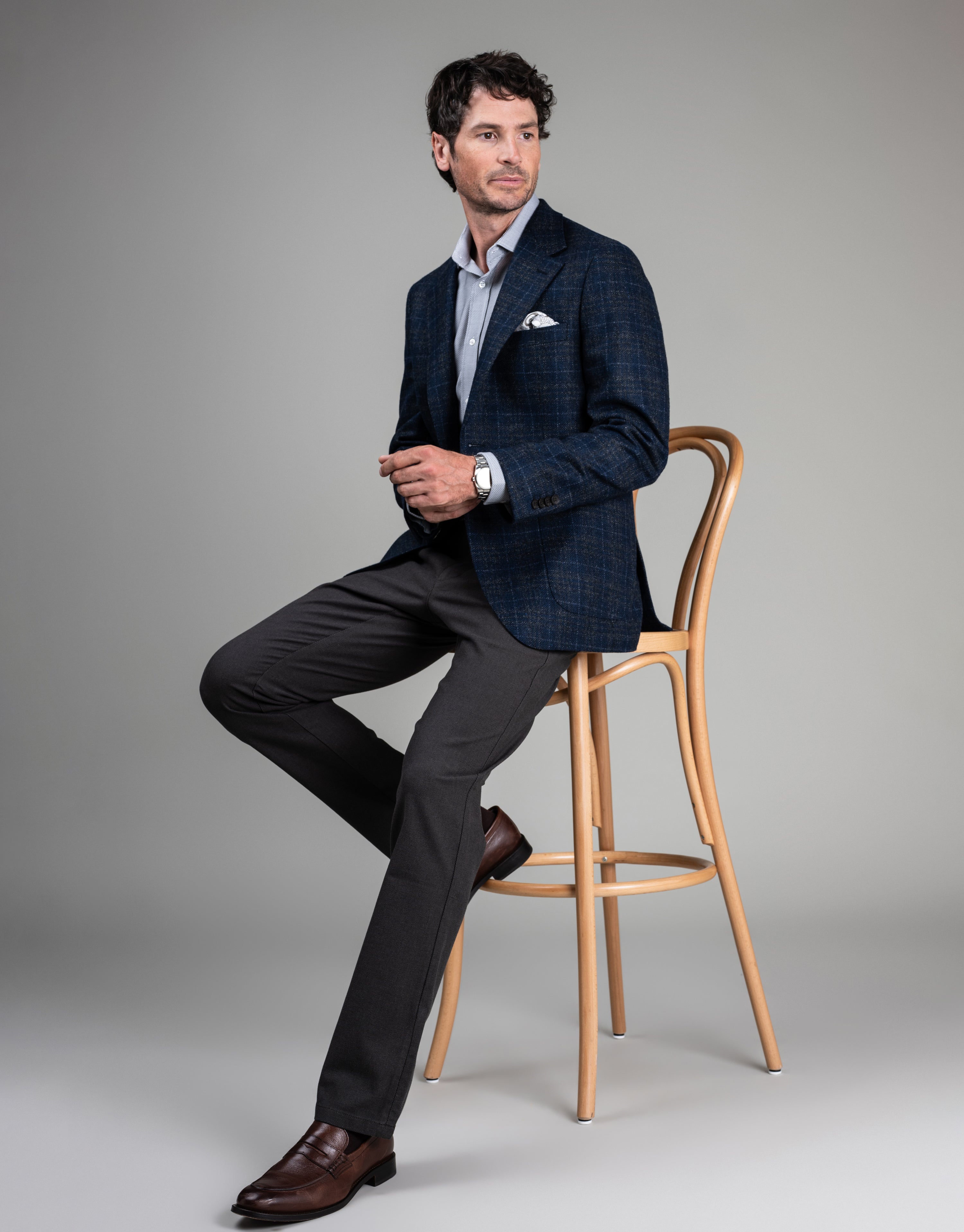 Malta Navy & Brown Check Blazer