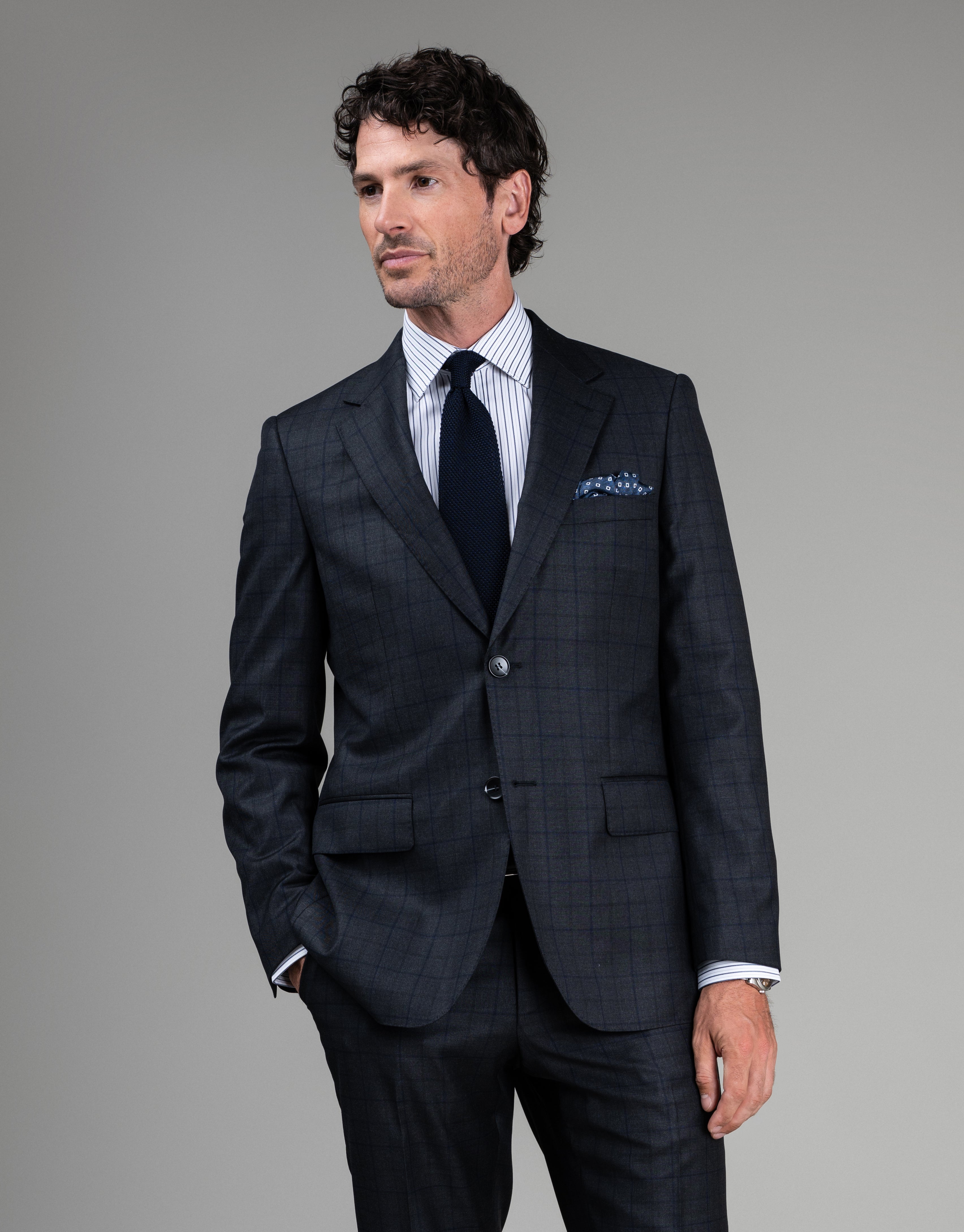 Cooper Charcoal & Blue Check Suit Jacket