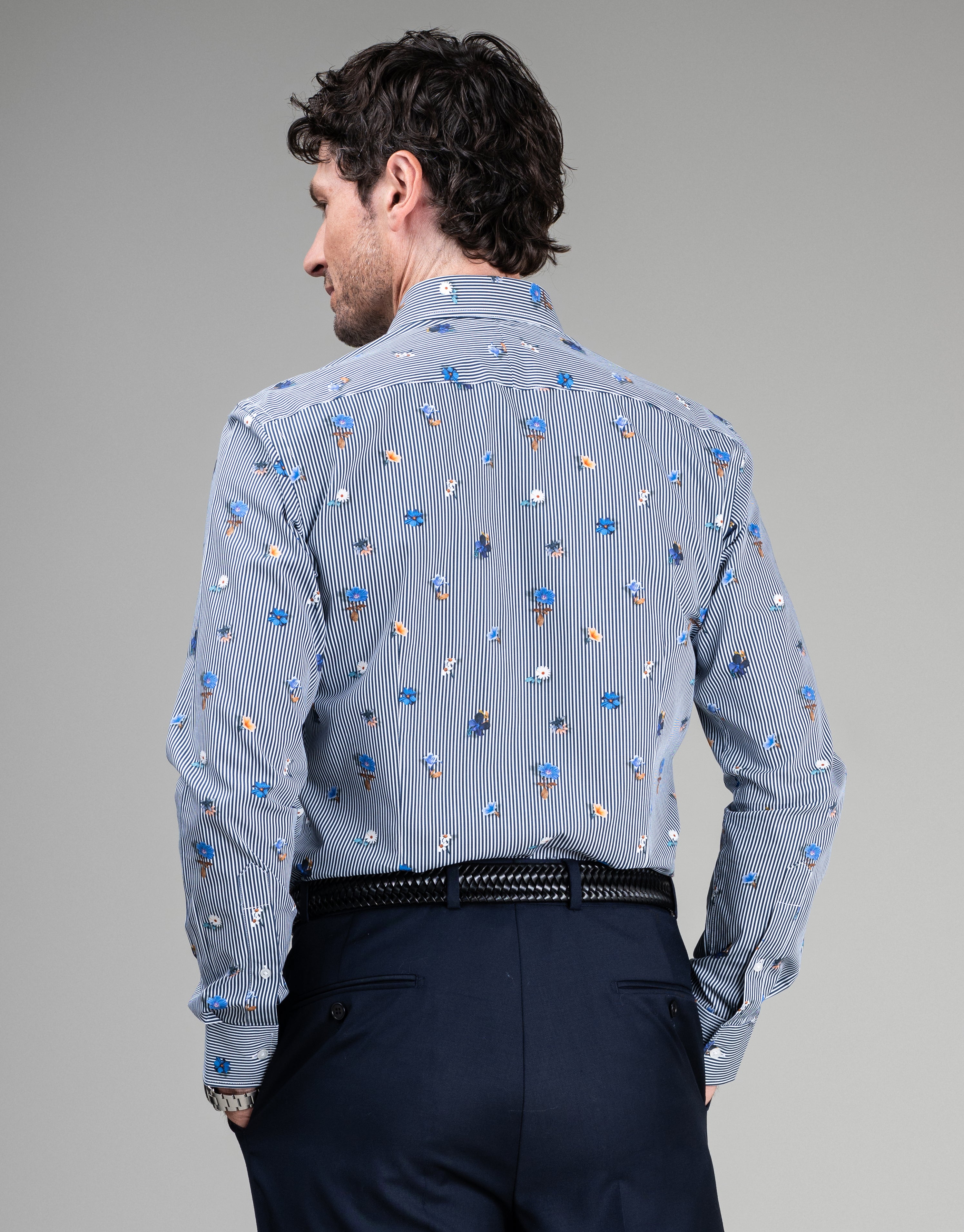 London Navy Floral Stripe Print Shirt