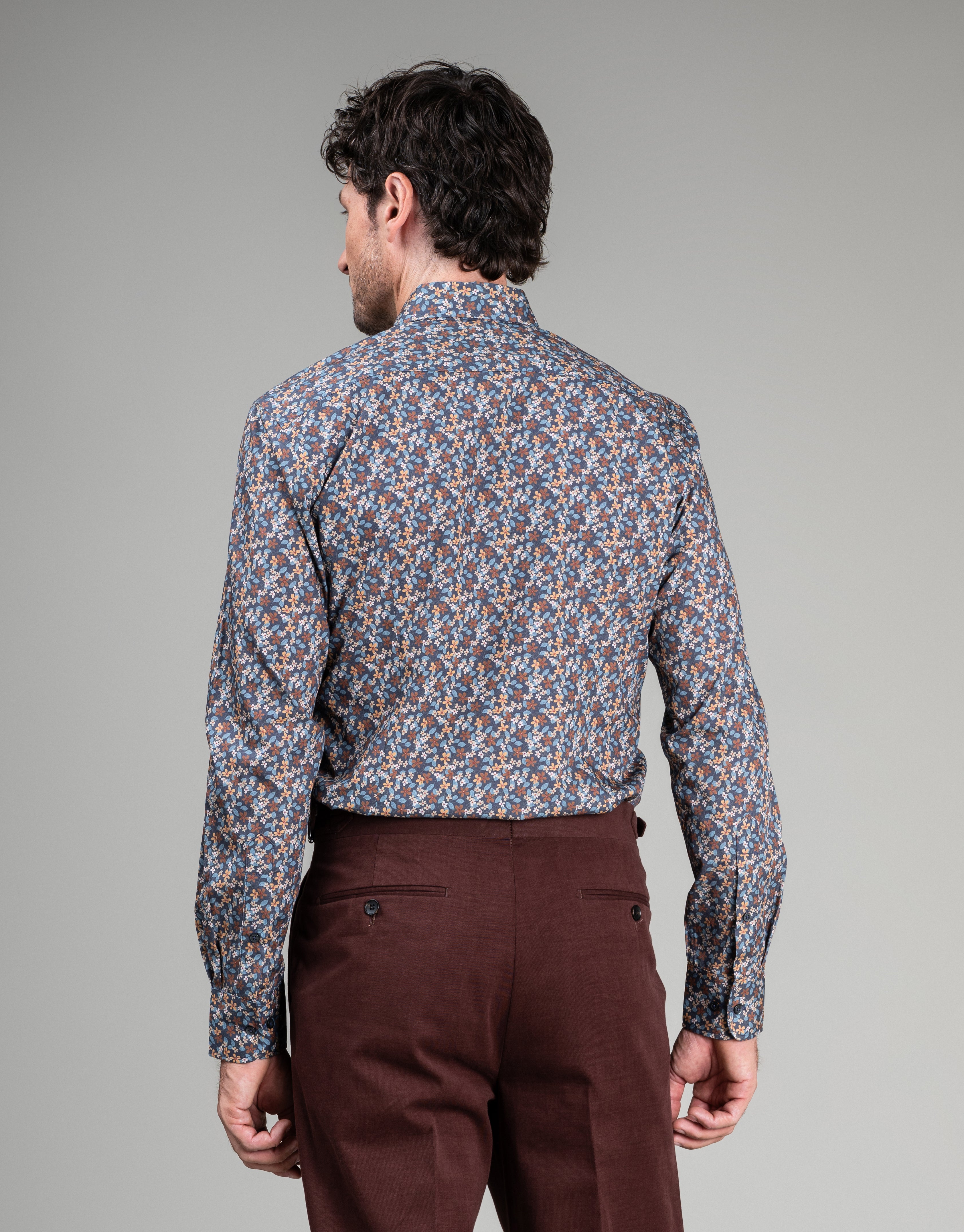 Ohope Indigo & Rust Floral Print Shirt