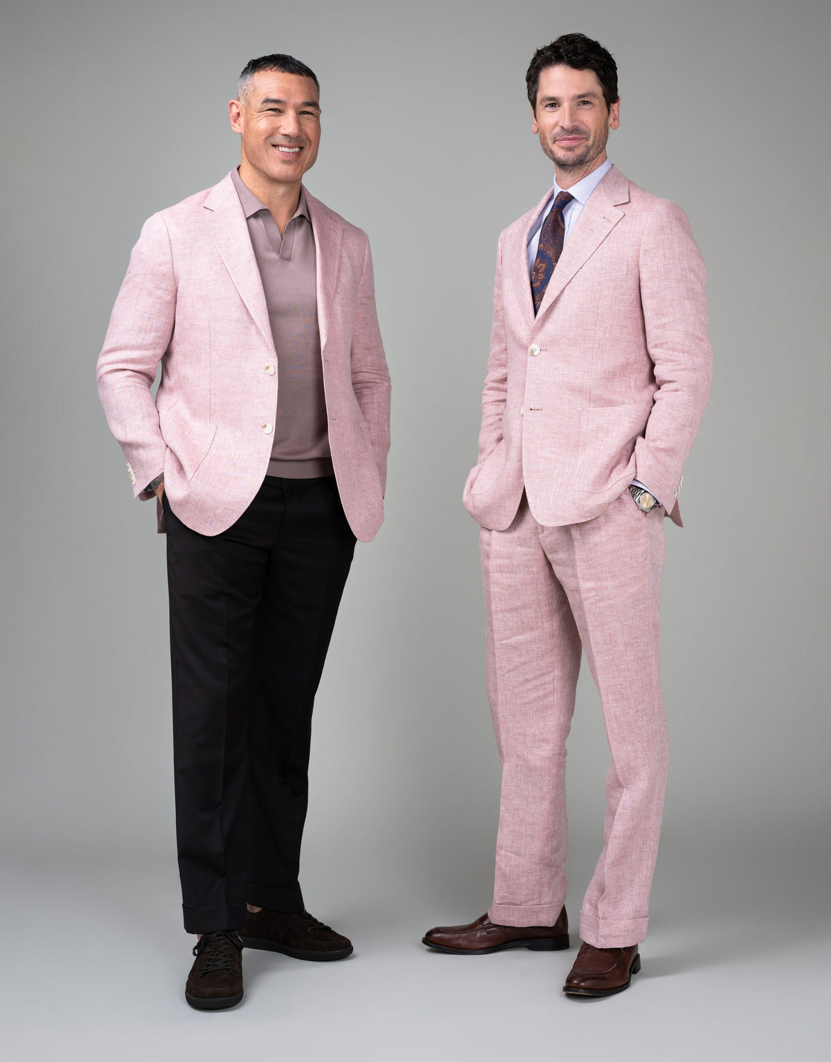Malta Powder Pink Herringbone Linen Blazer
