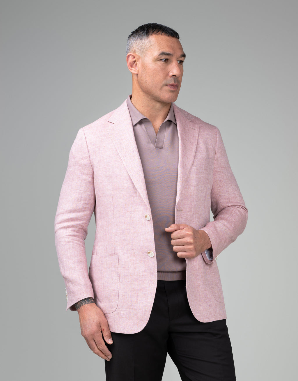 Malta Powder Pink Herringbone Linen Blazer
