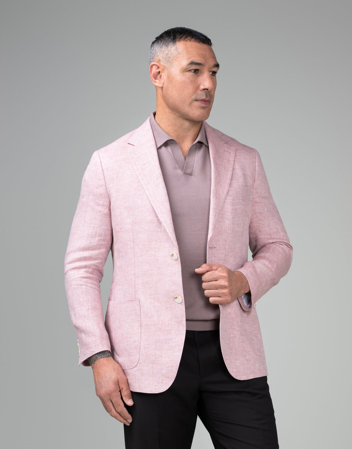 Malta Powder Pink Herringbone Linen Blazer