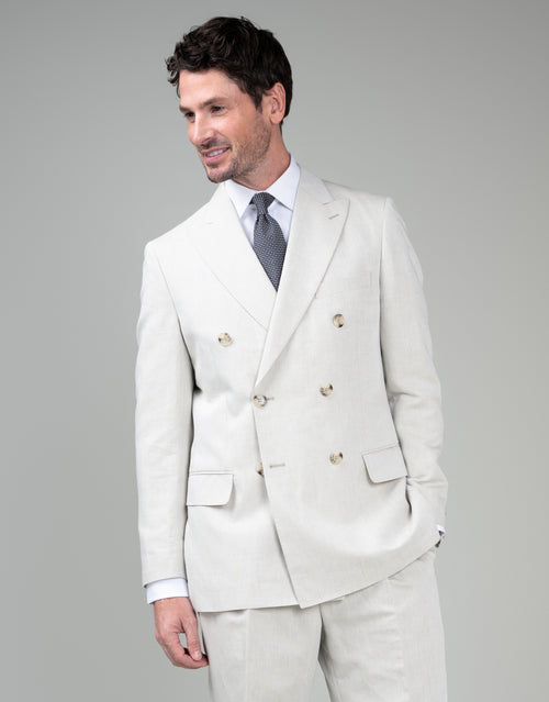 Doppio Beige Linen-Cotton Double Breasted Jacket