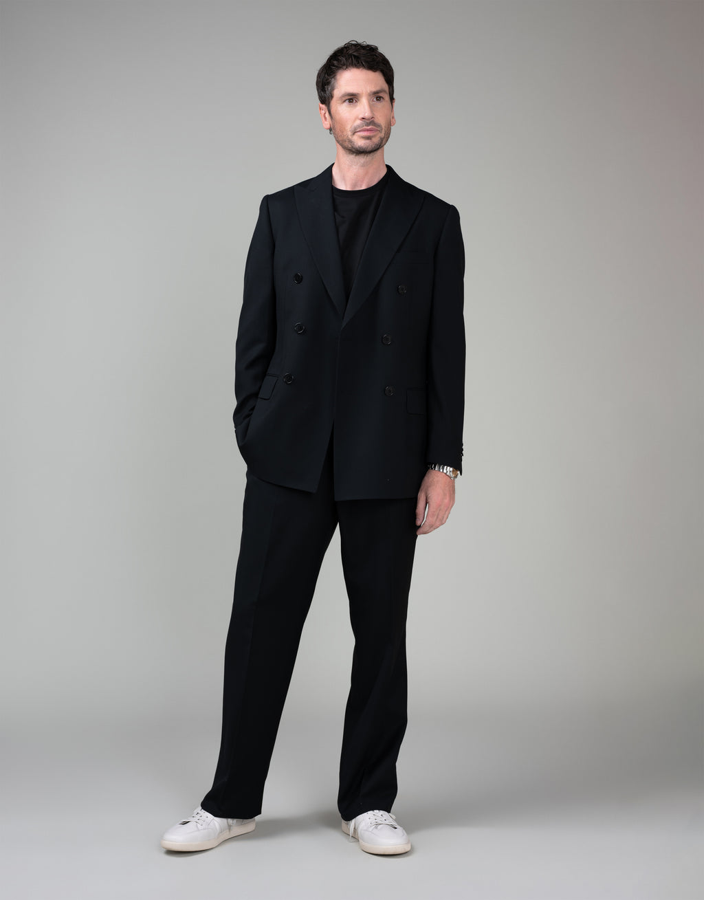 Doppio Jet Black Double Breasted Suit