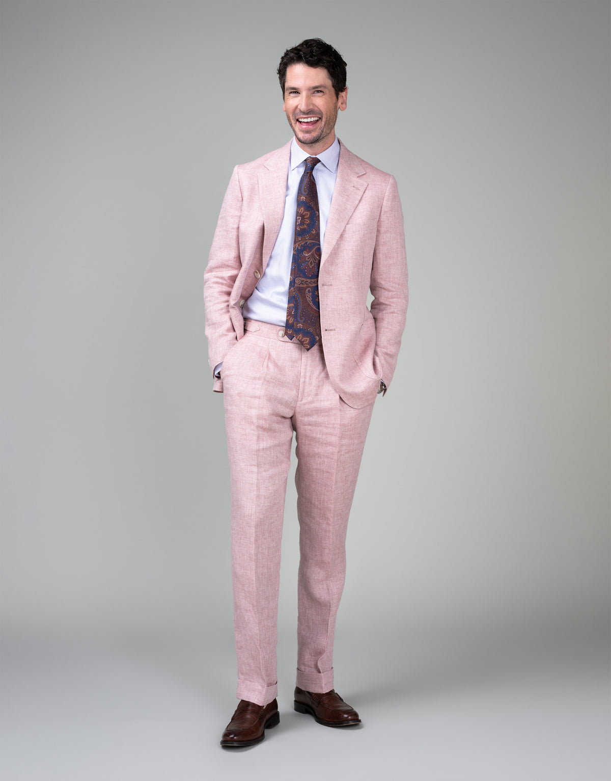 Malta Powder Pink Herringbone Linen Suit