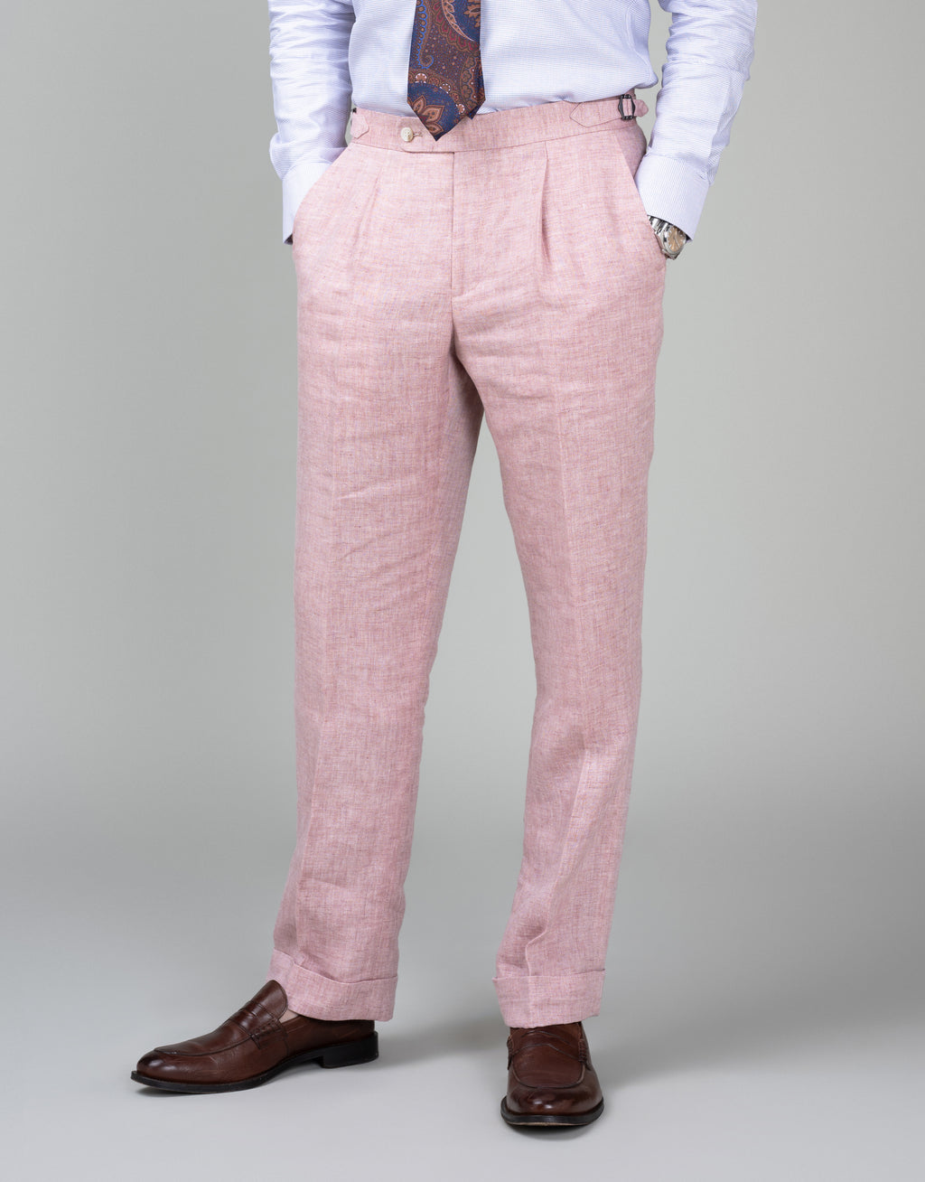 Evans Pink Herringbone Linen Trouser