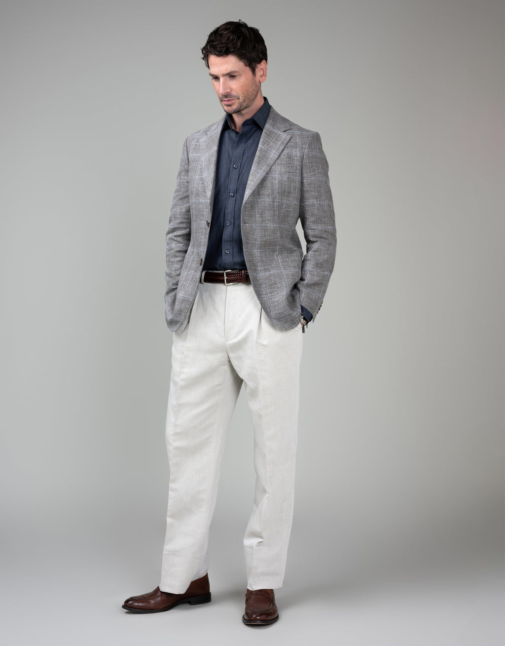 Malta Light Brown & Blue Linen Check Blazer