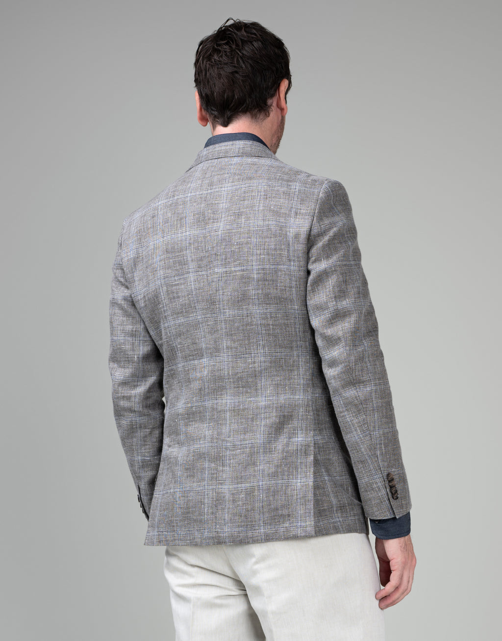 Malta Light Brown & Blue Linen Check Blazer