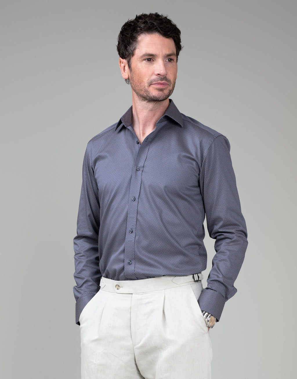 London Indigo & Gold Microdesign Shirt