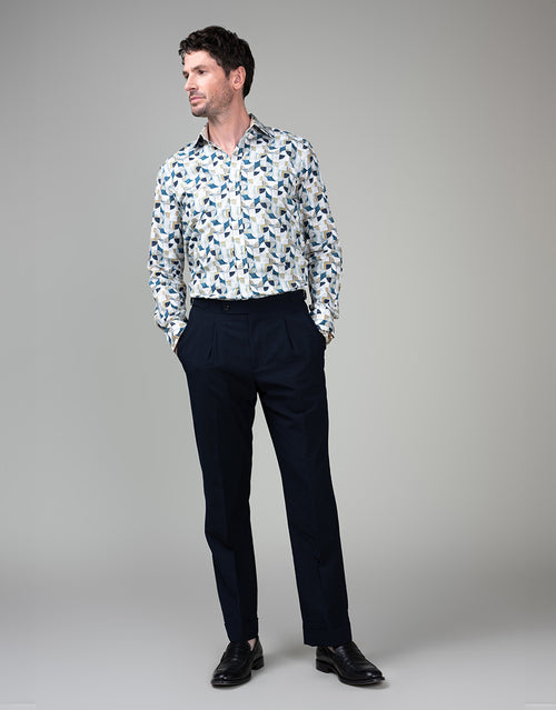 Barbican White, Sand & Blue Abstract Shirt