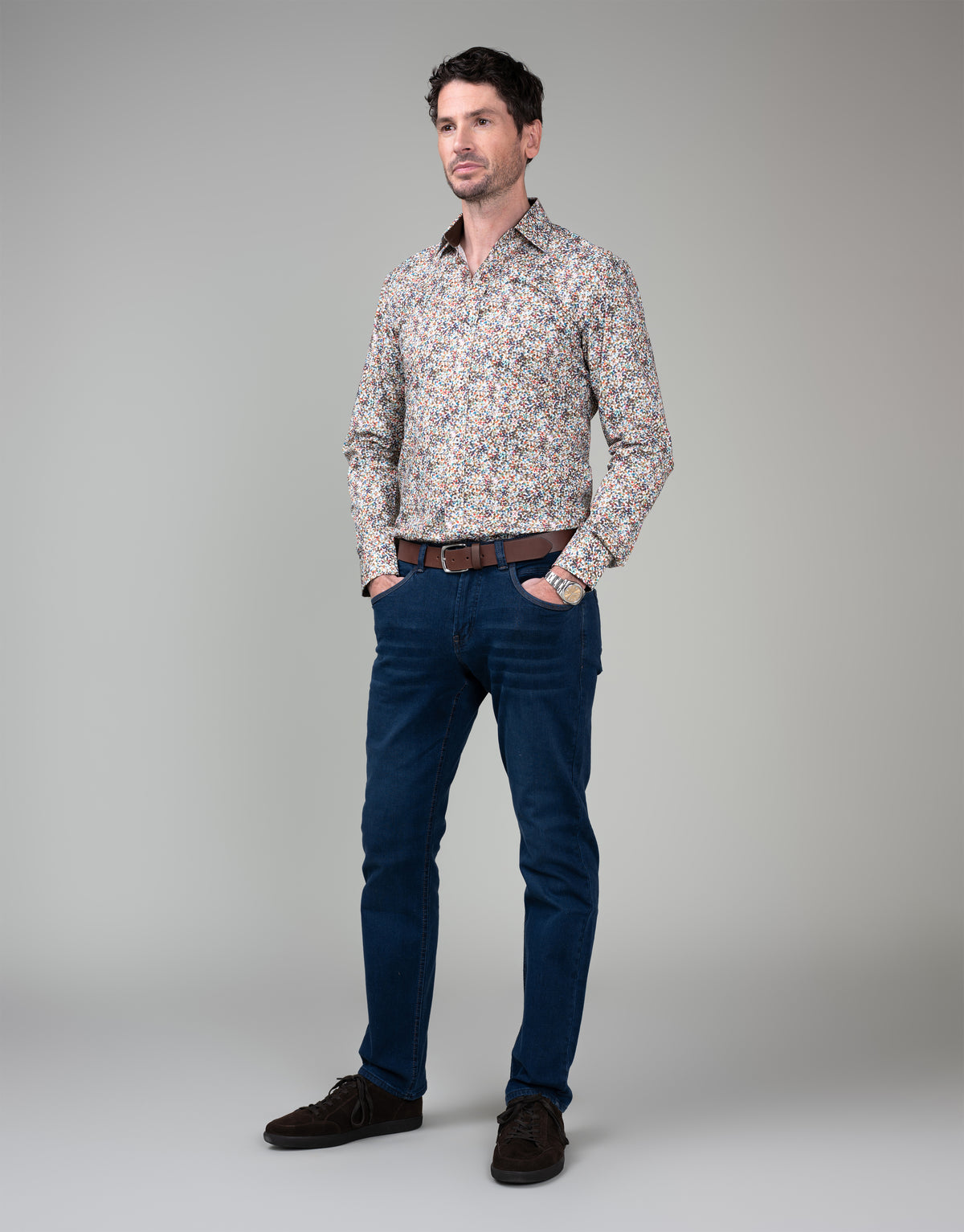 Barbican Multicolour Dappled Spot Print Shirt