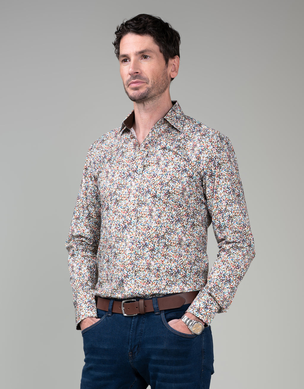 Barbican Multicolour Dappled Spot Print Shirt