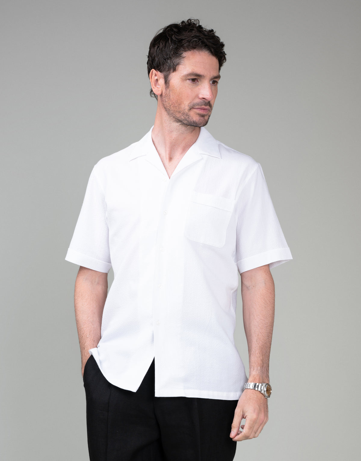 Hahei White Seersucker Short Sleeve Shirt