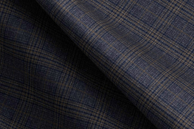 Made To Measure Dark Blue with Grey and Brown Prince-of-Wales Check Flannel Jacket