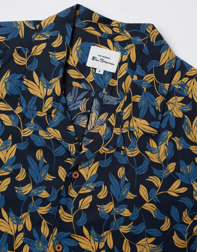 Ben Sherman Botanical Print Butterscotch Short Sleeve Shirt