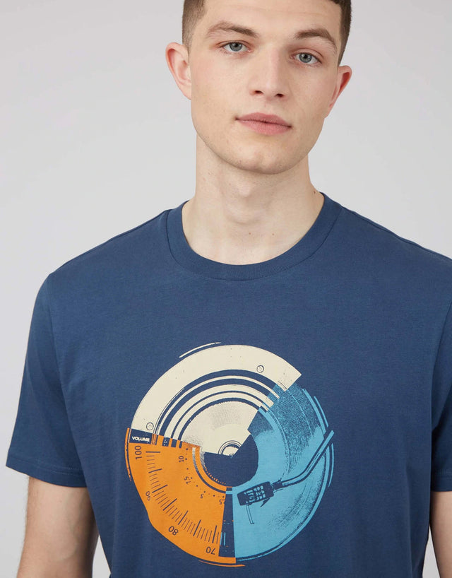 Ben Sherman Music Mash Print Blue Denim T-Shirt