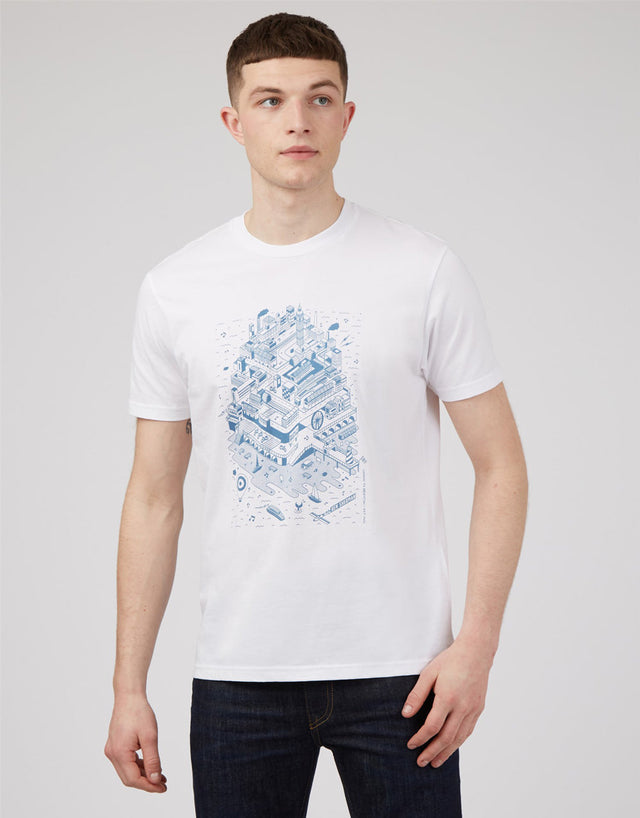 Ben Sherman London To Brighton Print White T-Shirt