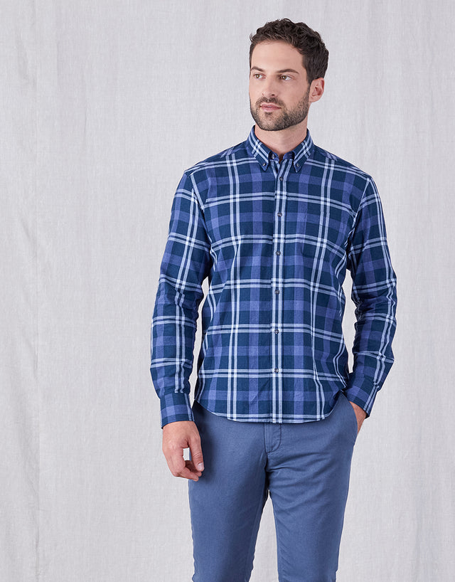Ohope Navy & Teal Check Flannel Shirt