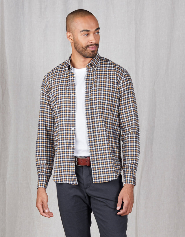 Ohope Blue & Camel Check Flannel Shirt