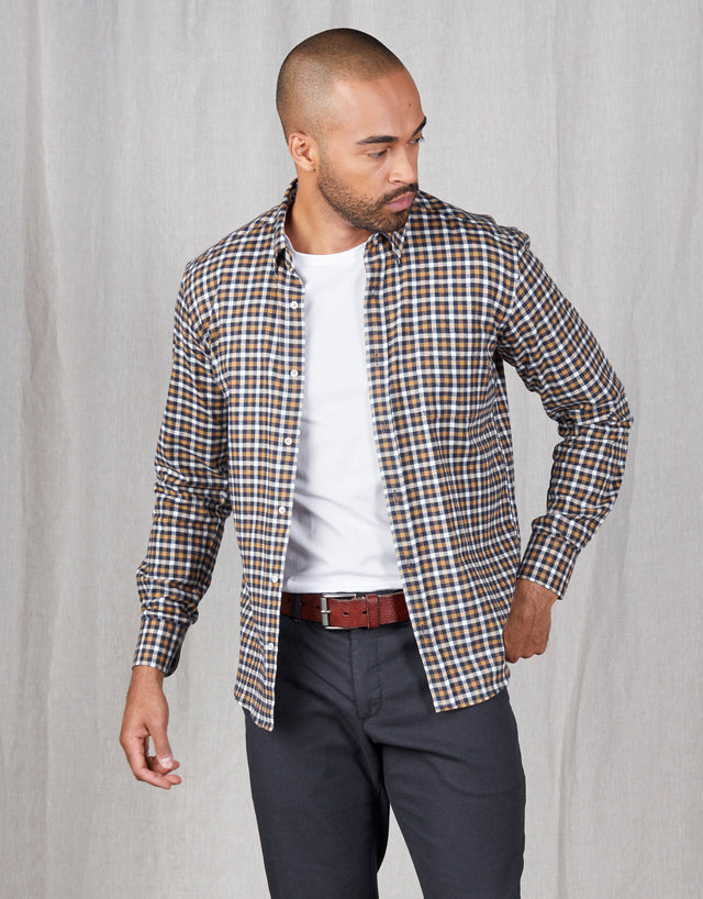 Ohope Blue & Camel Check Flannel Shirt