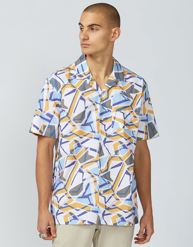 Ben Sherman White Cuban Ripple Print Short Sleeve Shirt