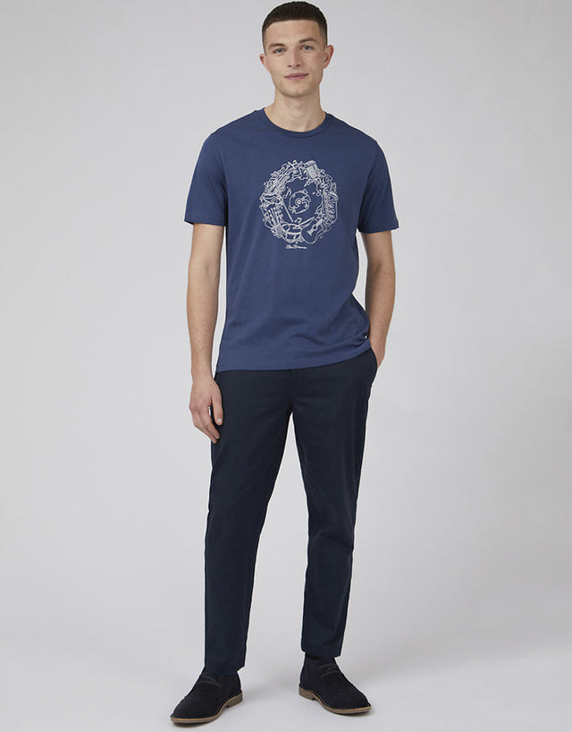 Ben Sherman Music Flow Target Blue Denim T-Shirt