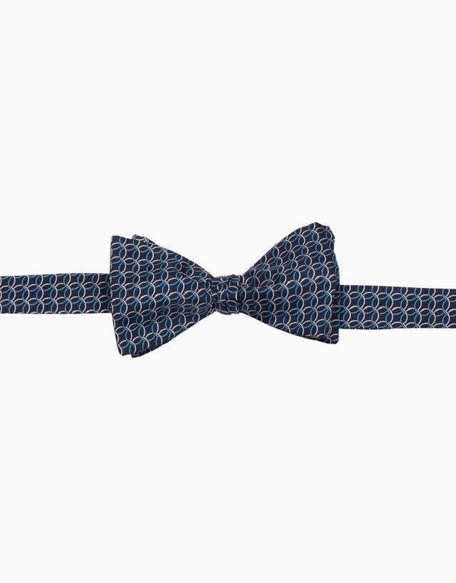 Blue Geometric Silk Self Tie Bow Tie