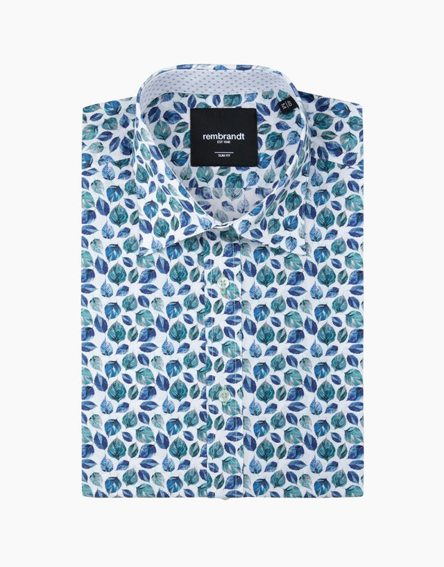 Barbican Blue Leaf Print Shirt