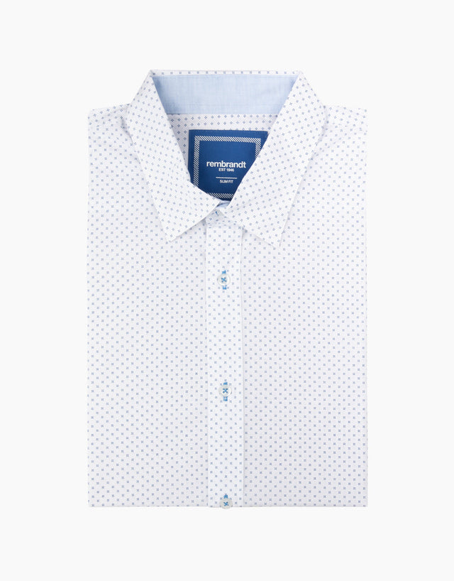 Waihi White Geometric Short Sleeve Shirt