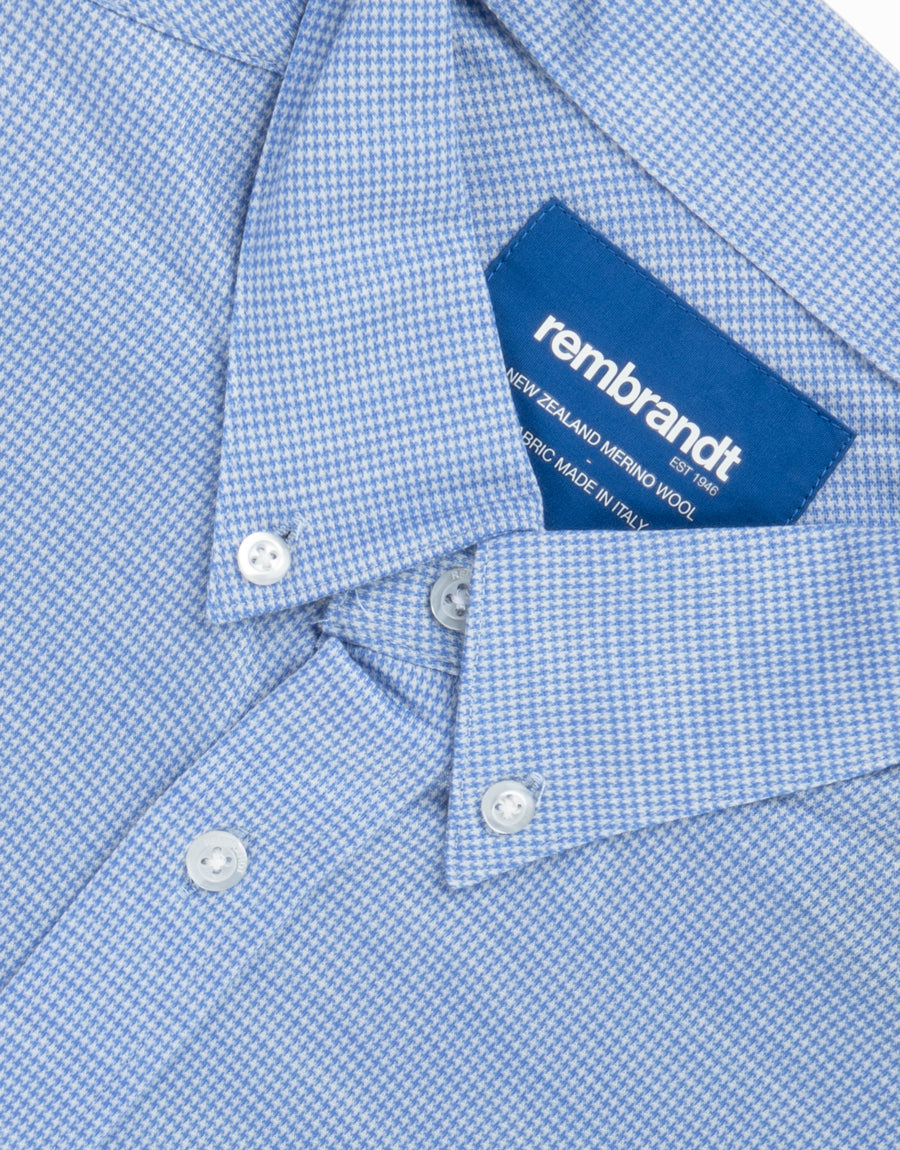 Ohope Light Blue Houndstooth Merino Wool Shirt