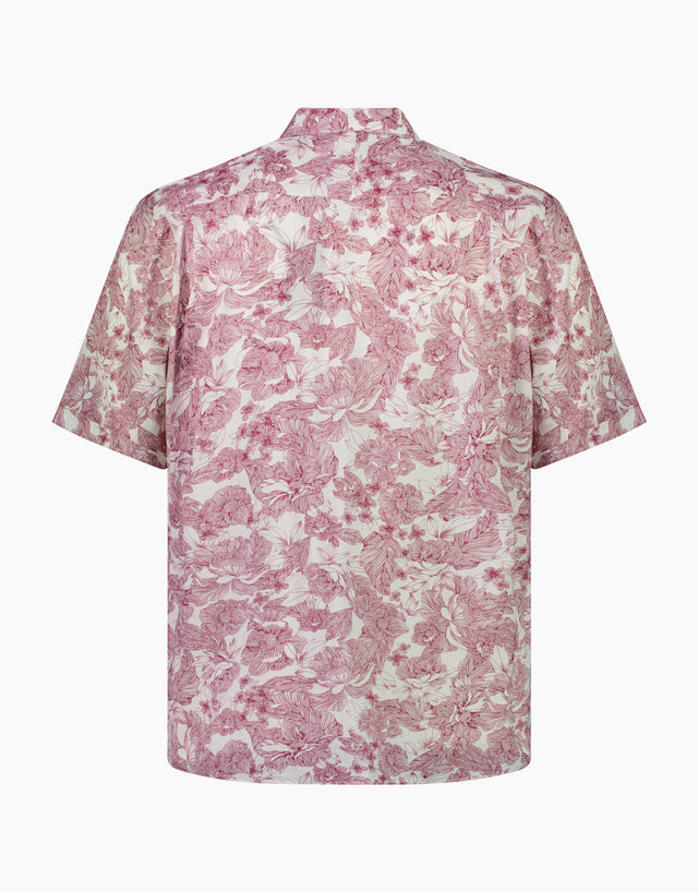 Raglan Burgundy Floral Print Short Sleeve Shirt