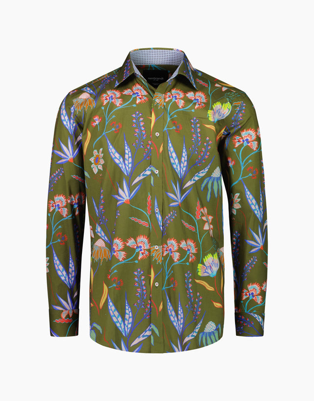 Barbican Green Floral Print Shirt