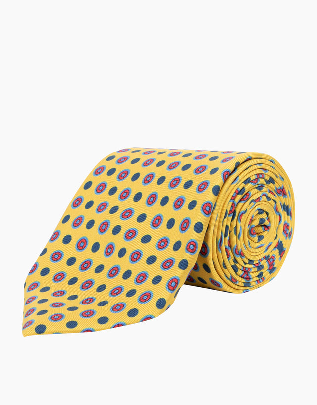 Yellow, Red & Navy Dot Silk Tie