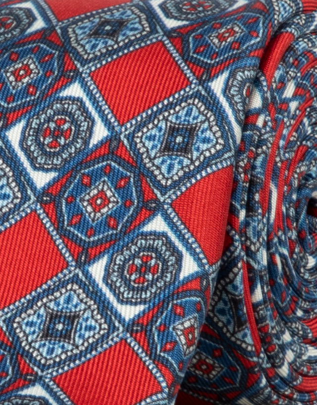Red & Blue Tile Print Tie