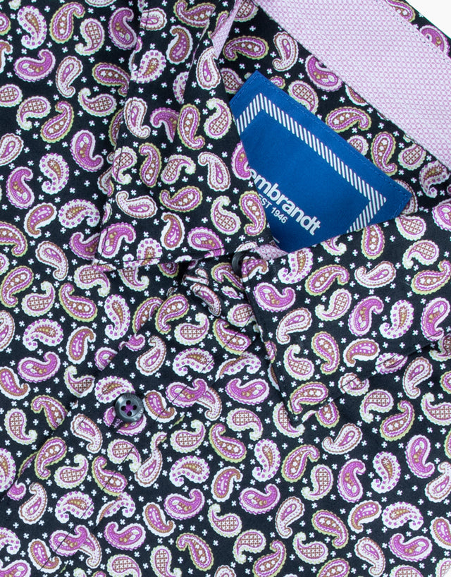 Waihi Black & Pink Paisley Short Sleeve Shirt