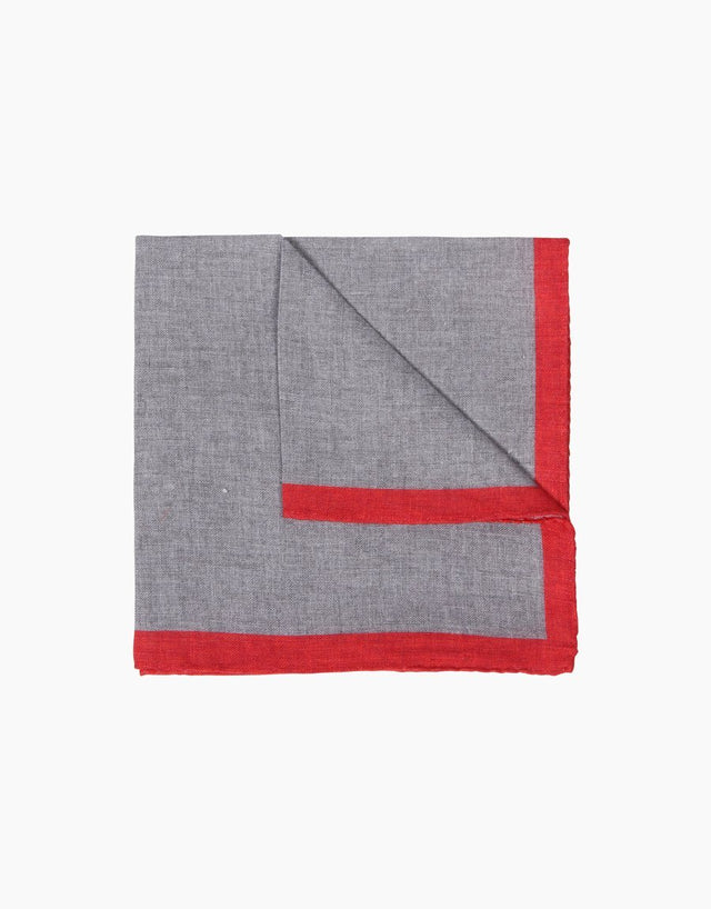 Grey with Red Boarder Linen Pocket Square