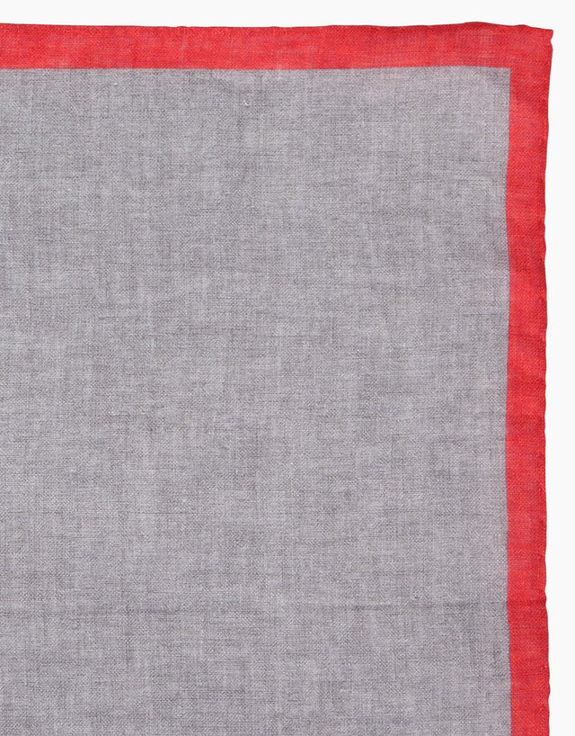 Grey with Red Boarder Linen Pocket Square