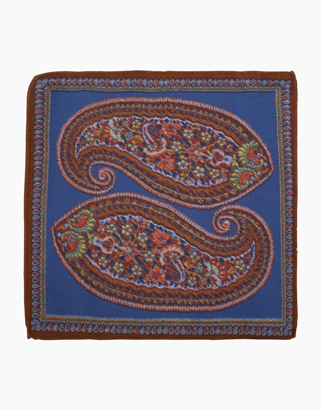 Blue and Brown Paisley Silk Pocket Square