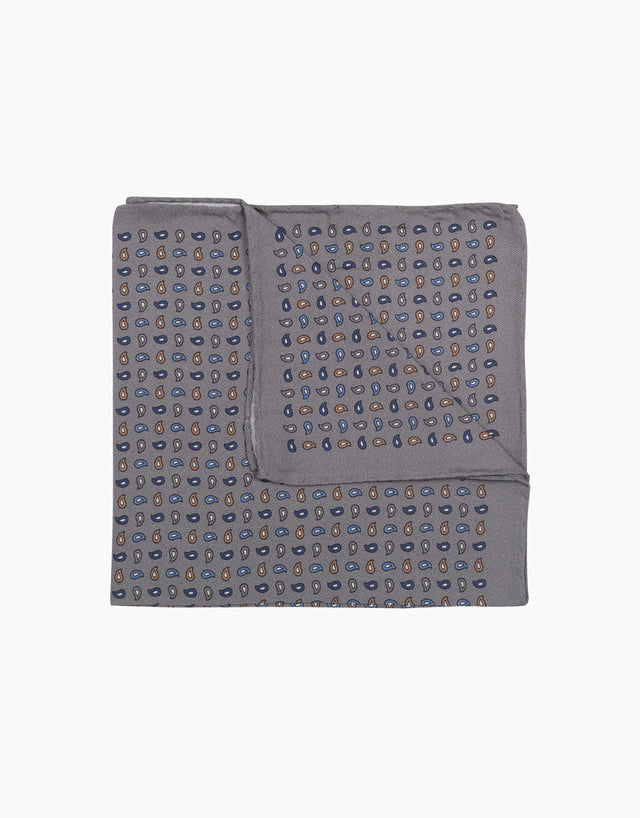 Grey paisley silk pocket square