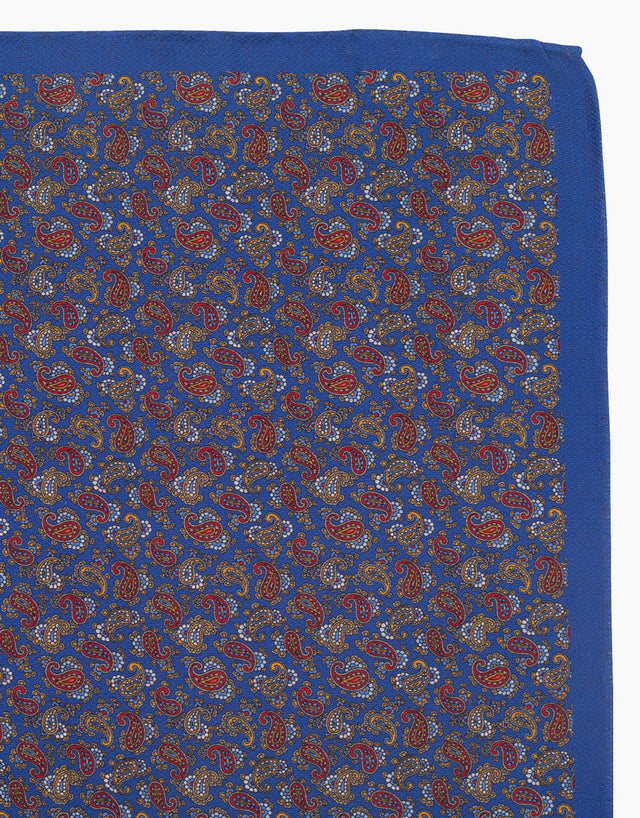 Blue paisley & geometric double sided silk pocket square
