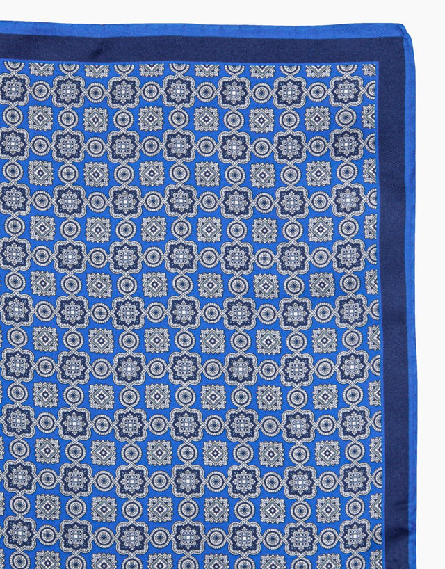 Blue geometric silk pocket square