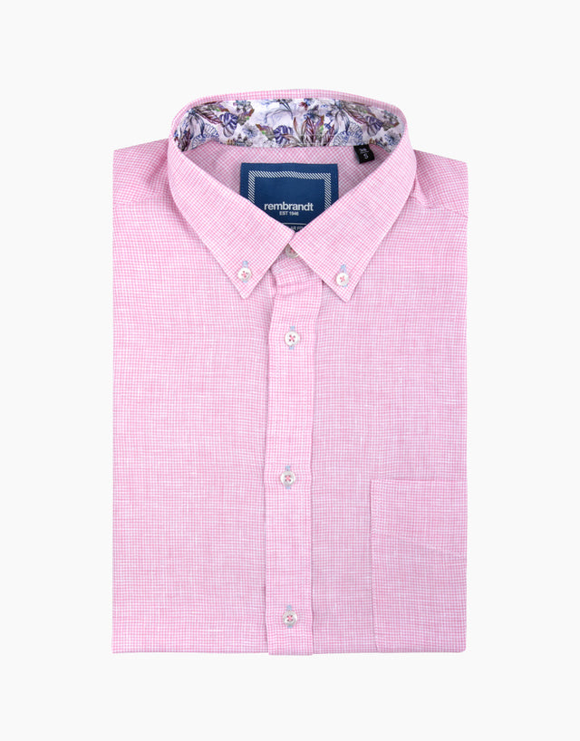 Awaroa Pink Linen Houndstooth Shirt