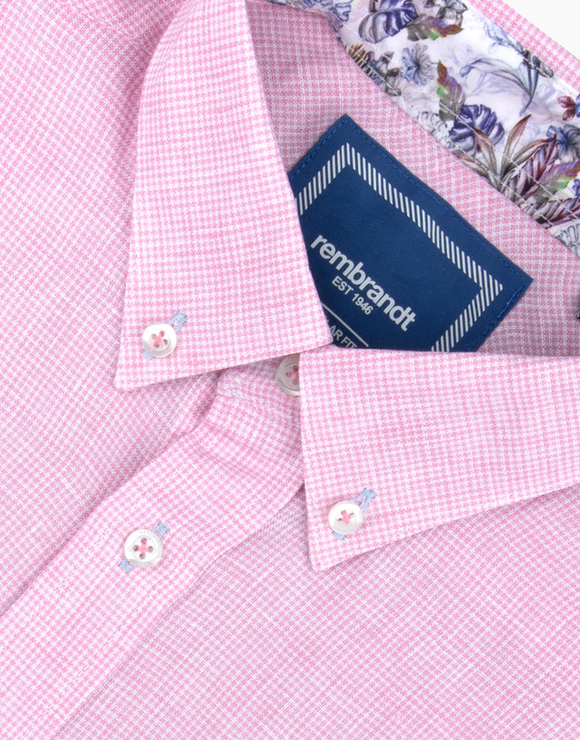 Awaroa Pink Linen Houndstooth Shirt