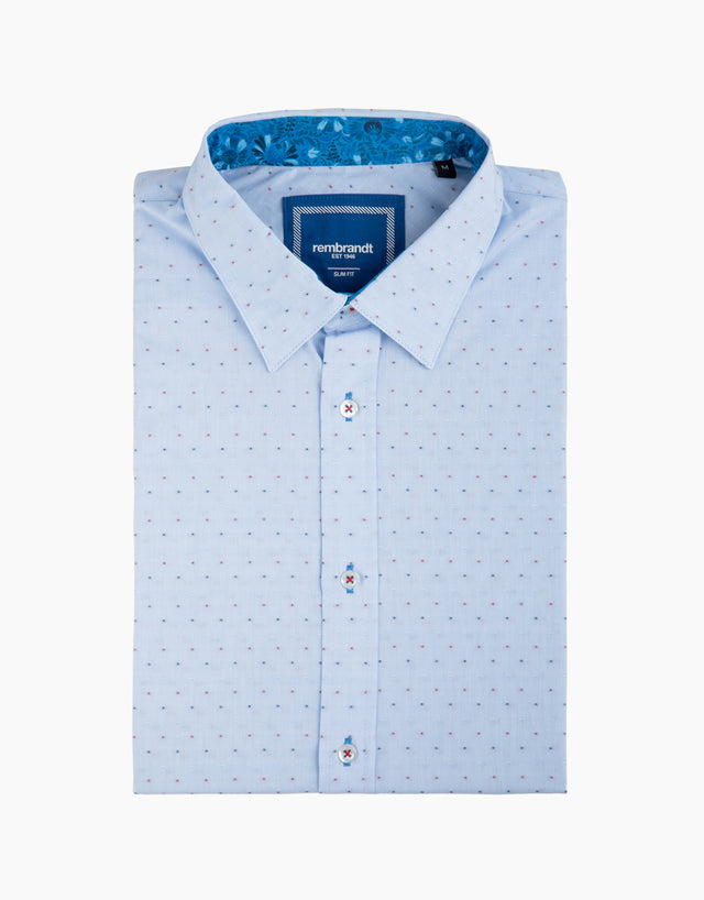 Waihi Light Blue Dot Short Sleeve Shirt