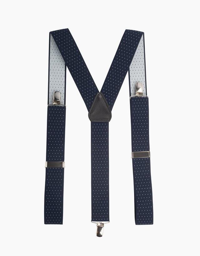 Y Back Navy/White Pindot Suspender Clip Braces
