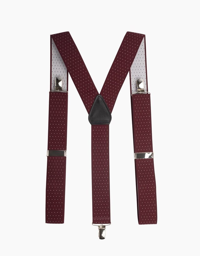 Y Back Burgundy/White Pindot Suspender Clip Braces