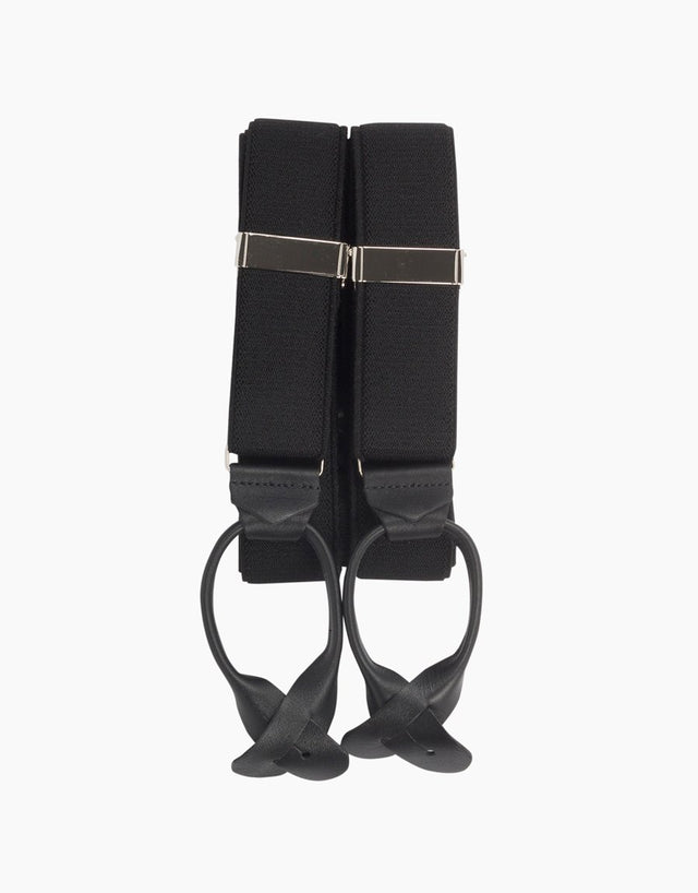 Y Back Black Suspender Leather End Braces