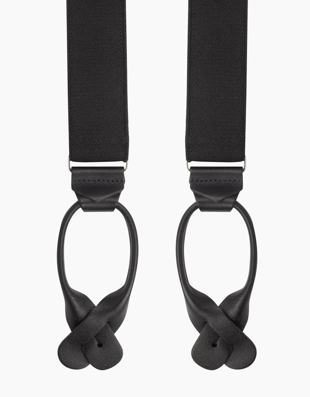 Y Back Black Suspender Leather End Braces